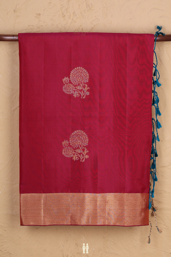 Soft Silk Saree In Red With Floral Motifs