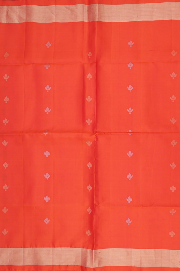 Soft Silk Saree In Bright Orange With Floral Buttas