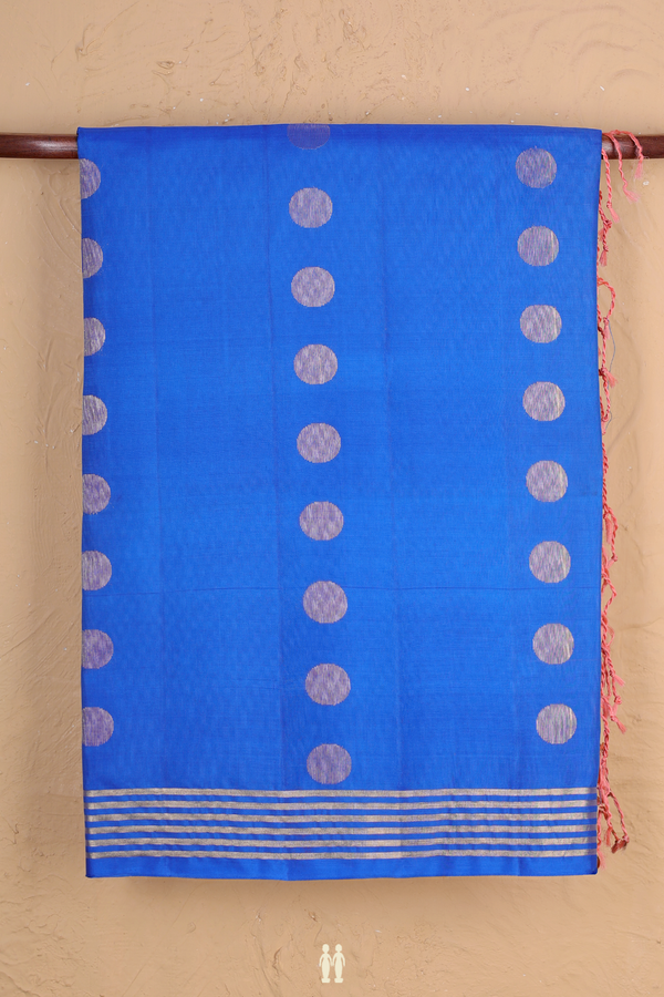 Soft Silk Saree In Cobalt Blue With Polka Buttas