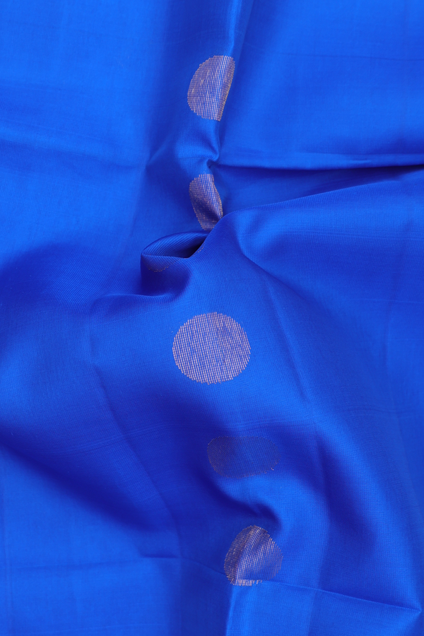 Soft Silk Saree In Cobalt Blue With Polka Buttas