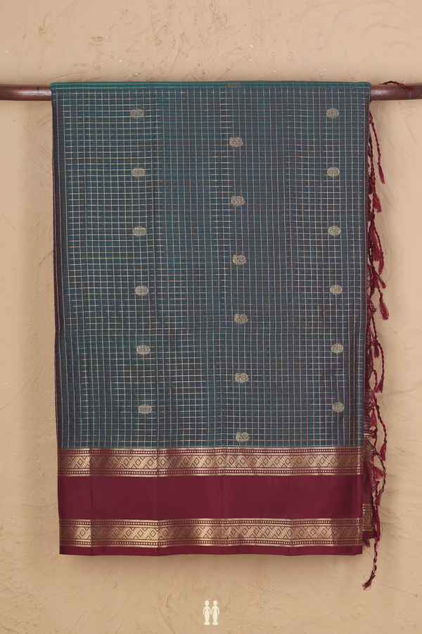 Soft Silk Saree In Green With Checks Design