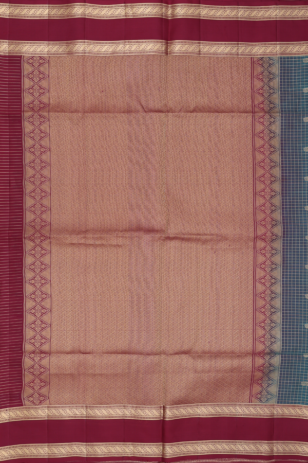 Soft Silk Saree In Green With Checks Design