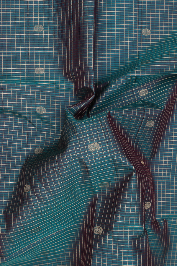 Soft Silk Saree In Green With Checks Design