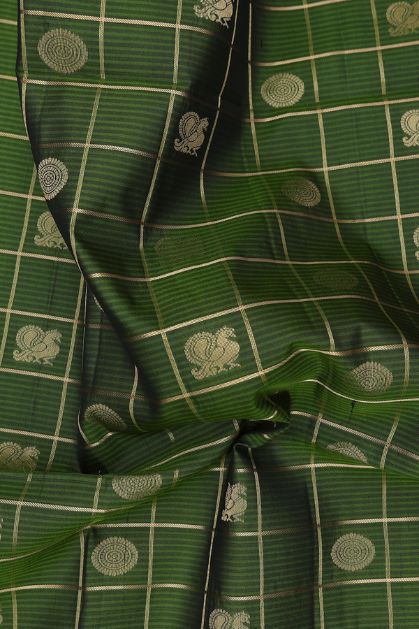 Soft Silk Saree In Green With Checks Design