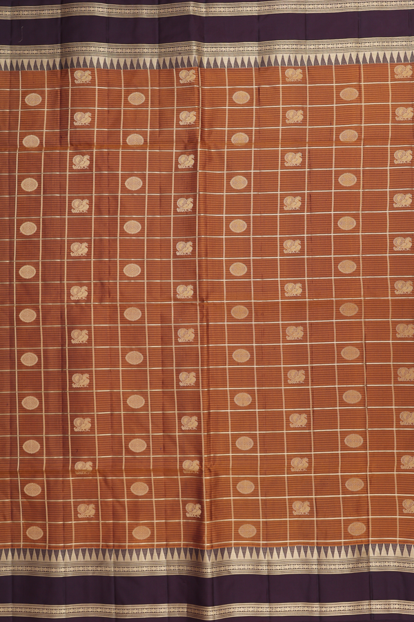 Soft Silk Saree In Brown With Checks Design