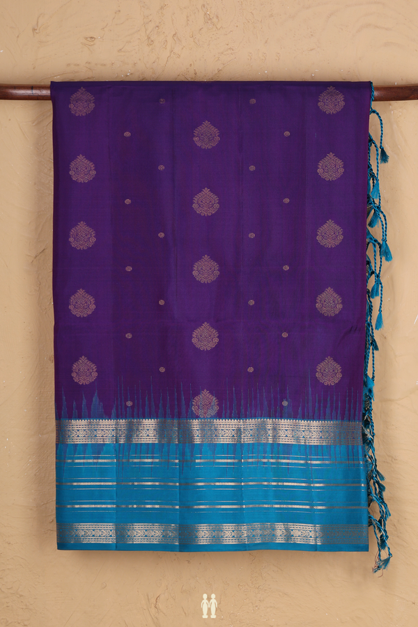 Soft Silk Saree In Purple With Zari Buttas