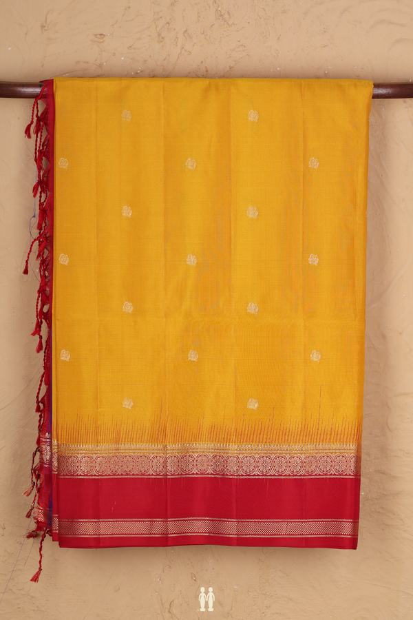 Soft Silk Saree In Yellow With Zari Buttas