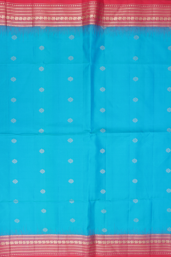 Soft Silk Saree In Peacock Blue With Floral Buttas