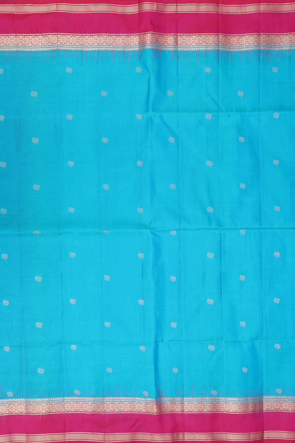 Soft Silk Saree In Blue With Floral Buttas
