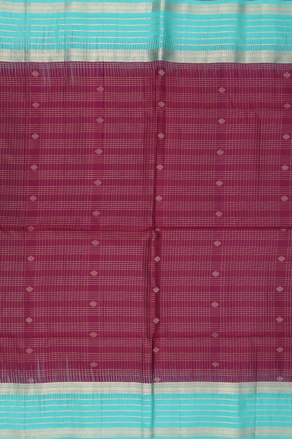 Soft Silk Saree In Burgundy Red With Checks Design
