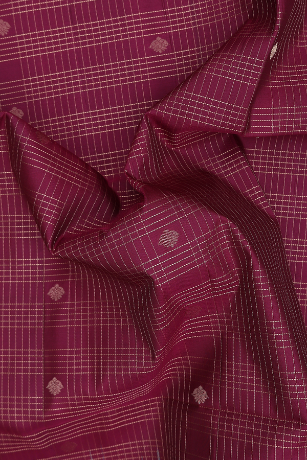 Soft Silk Saree In Burgundy Red With Checks Design