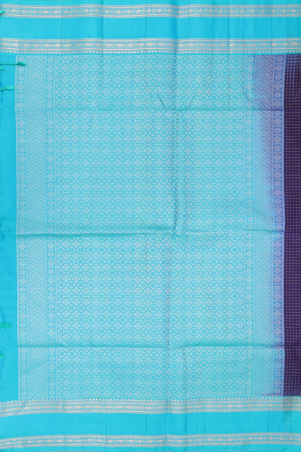 Soft Silk Saree In Navy Blue With Checks Design