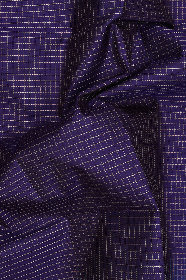Soft Silk Saree In Navy Blue With Checks Design
