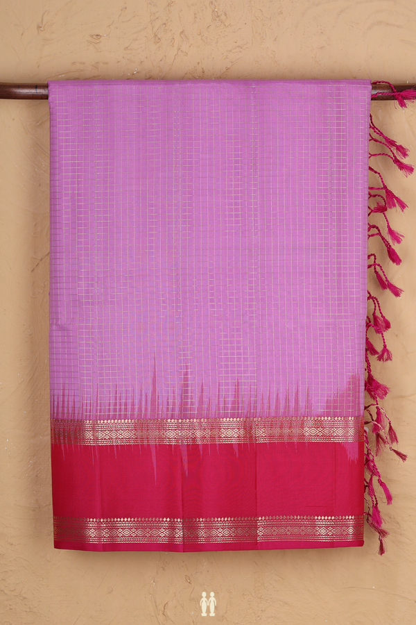 Soft Silk Saree In Lavender Pink With Checks Design
