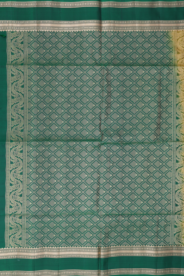 Soft Silk Saree In Olive Yellow With Checks Design