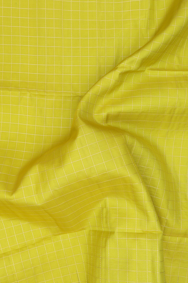 Soft Silk Saree In Olive Yellow With Checks Design
