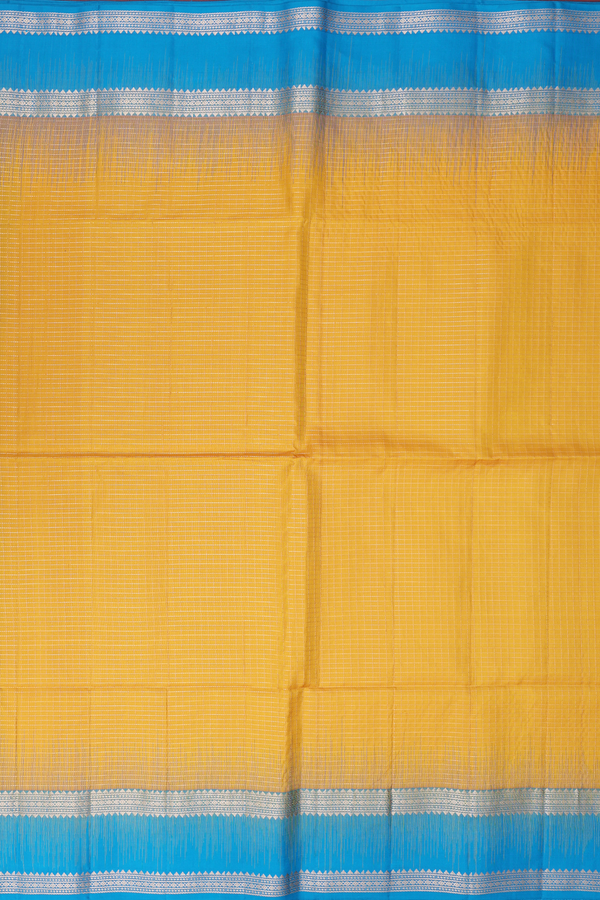 Soft Silk Saree In Saffron Yellow With Checks Design