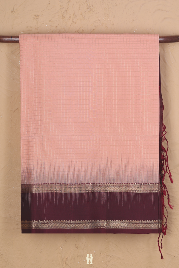Soft Silk Saree In Blush Pink With Checks Design