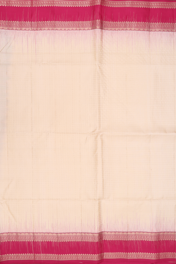 Soft Silk Saree In Cream Color With Checks Design