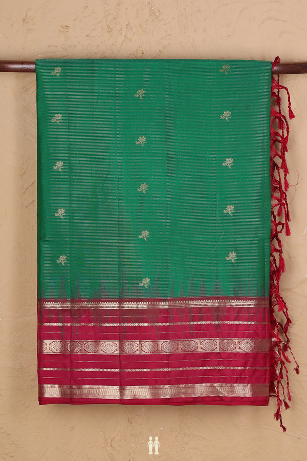 Soft Silk Saree In Green With Stripes Design