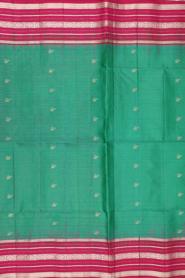 Soft Silk Saree In Green With Stripes Design