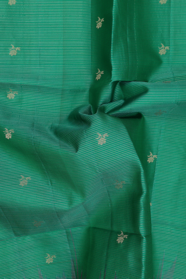 Soft Silk Saree In Green With Stripes Design