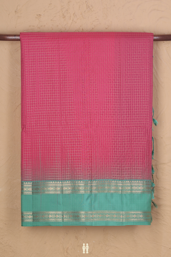 Soft Silk Saree In Punch Pink With Checks Design