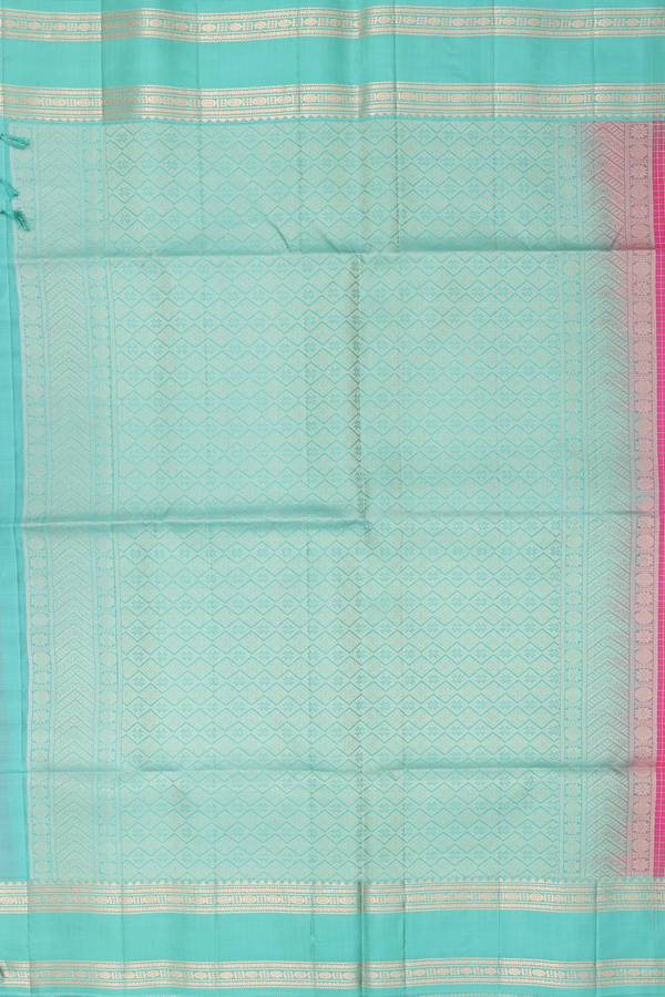 Soft Silk Saree In Punch Pink With Checks Design