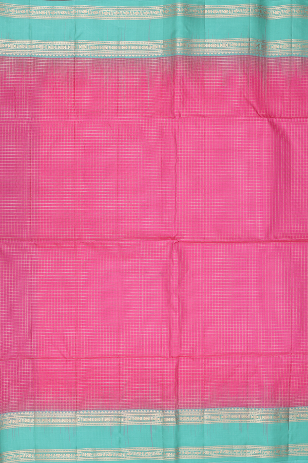 Soft Silk Saree In Punch Pink With Checks Design