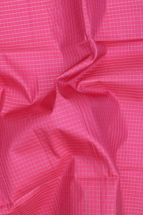Soft Silk Saree In Punch Pink With Checks Design