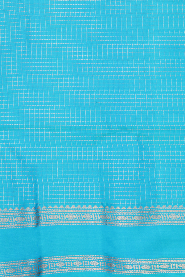 Soft Silk Saree In Saffron Yellow With Checks Design