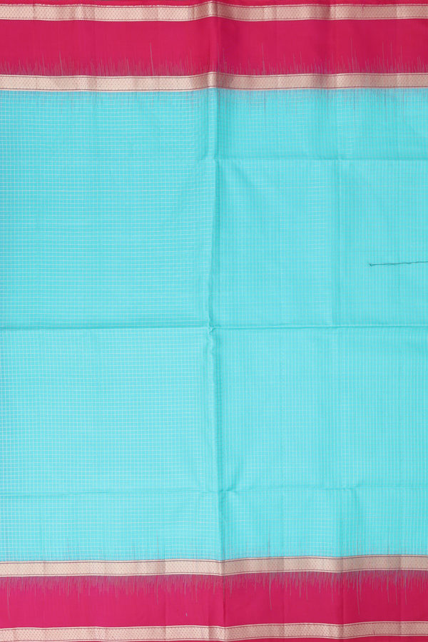 Soft Silk Saree In Tiffany Blue With Checks Design