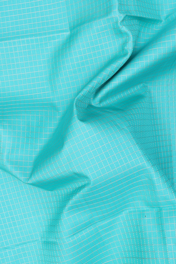 Soft Silk Saree In Tiffany Blue With Checks Design