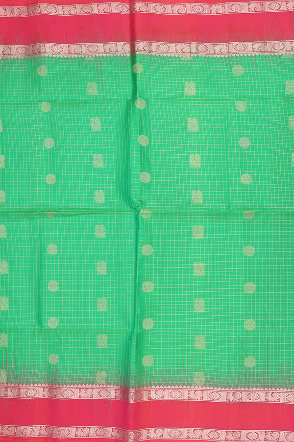 Soft Silk Saree In Green With Checks Design