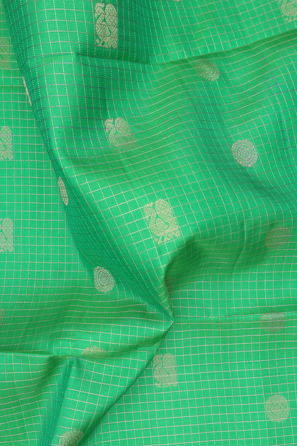 Soft Silk Saree In Green With Checks Design