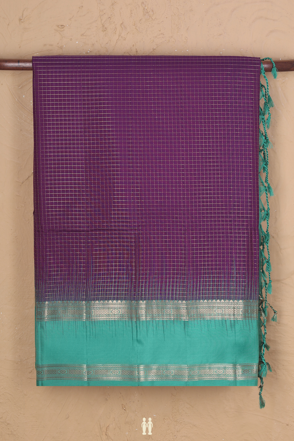 Soft Silk Saree In Purple With Checks Design