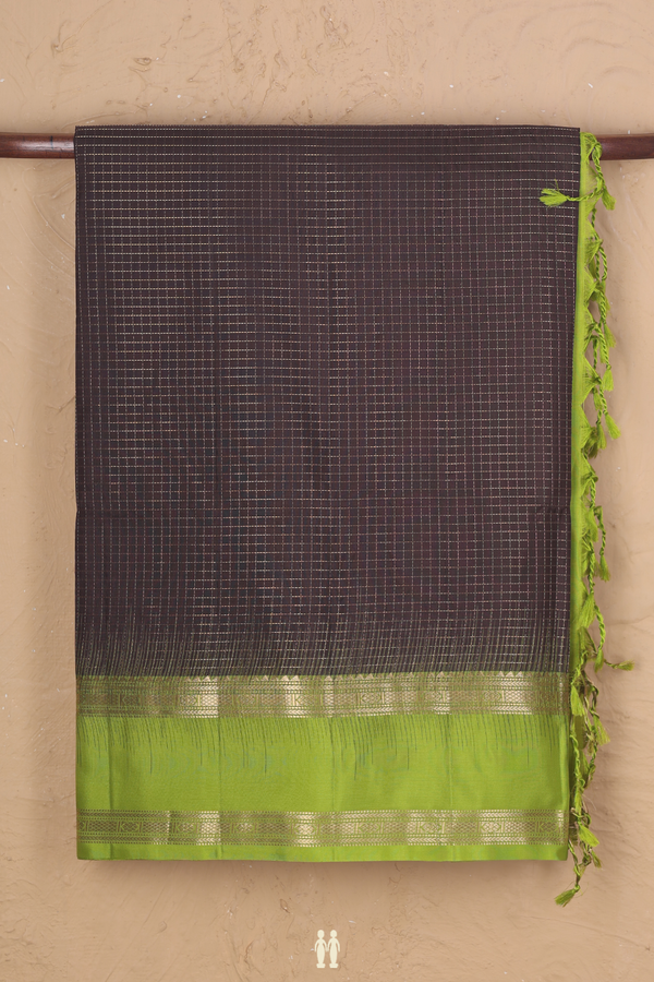 Soft Silk Saree In Coffee Brown With Checks Design