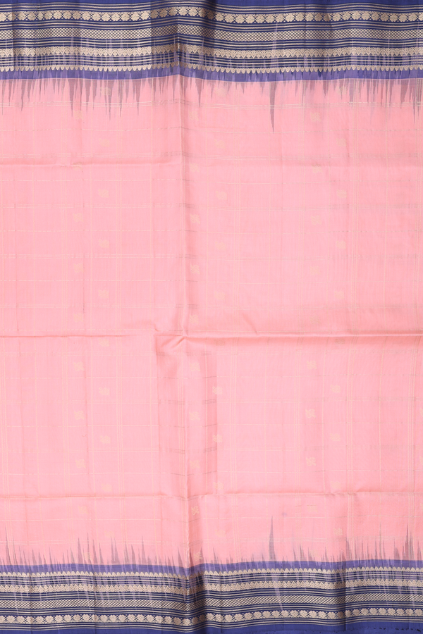 Soft Silk Saree In Peach With Checks Design