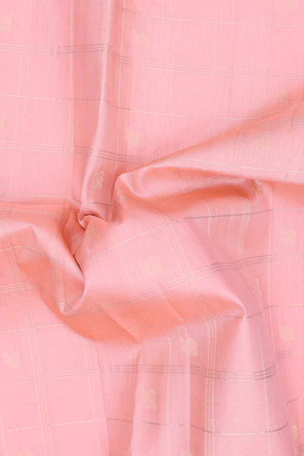 Soft Silk Saree In Peach With Checks Design