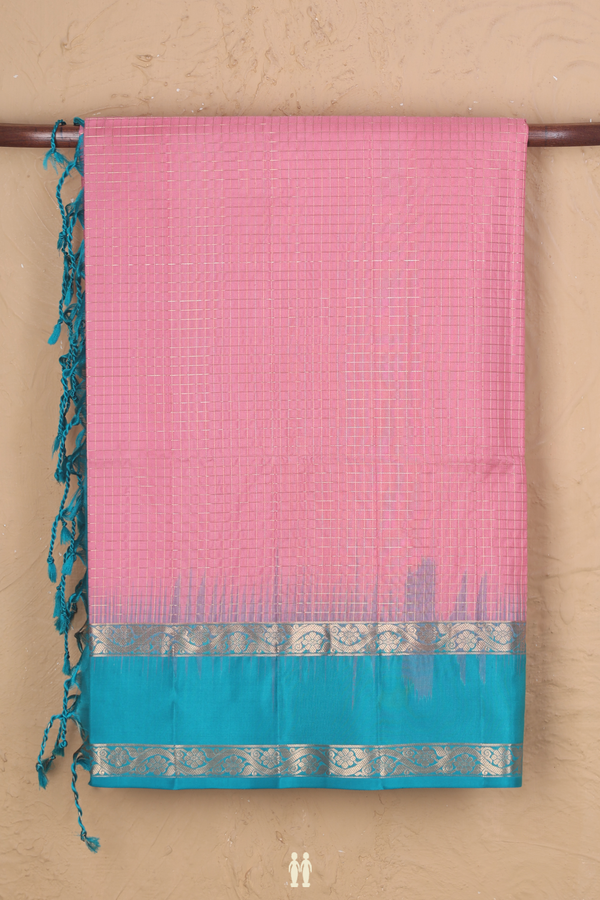 Soft Silk Saree In Pink With Checks Design