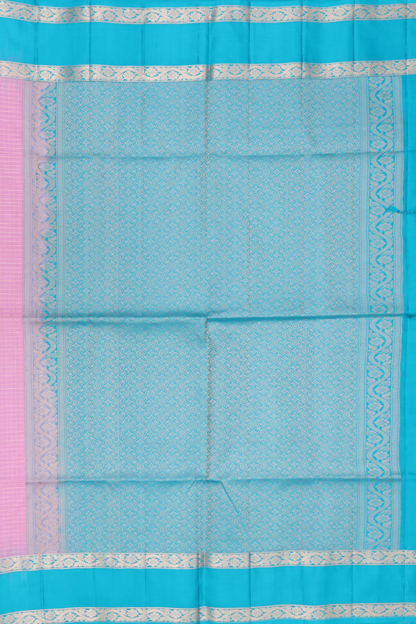 Soft Silk Saree In Pink With Checks Design