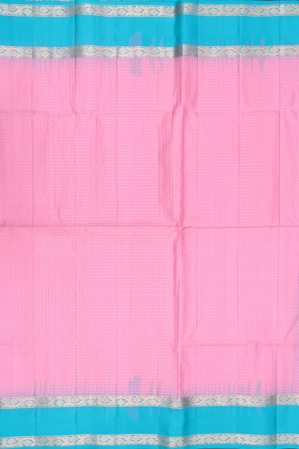 Soft Silk Saree In Pink With Checks Design