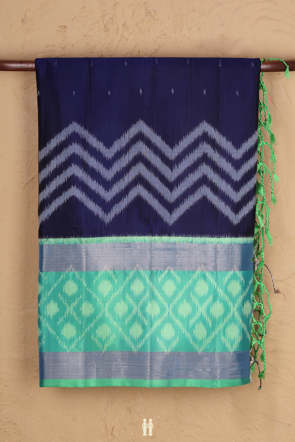 Soft Silk Saree In Royal Blue With Ikat Buttis