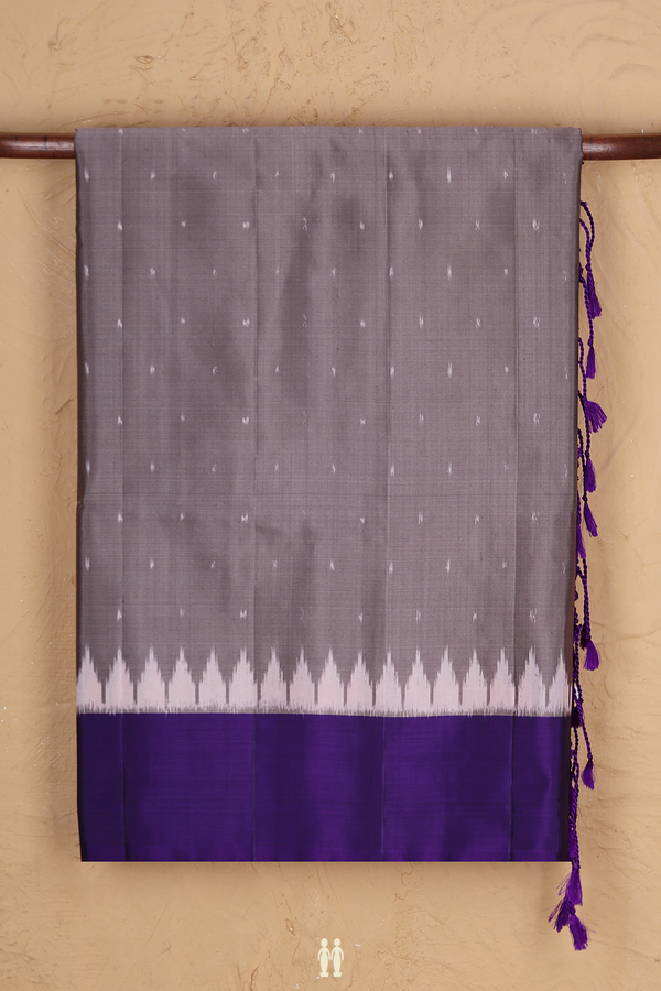Soft Silk Saree In Dusty Grey With Ikat Buttis