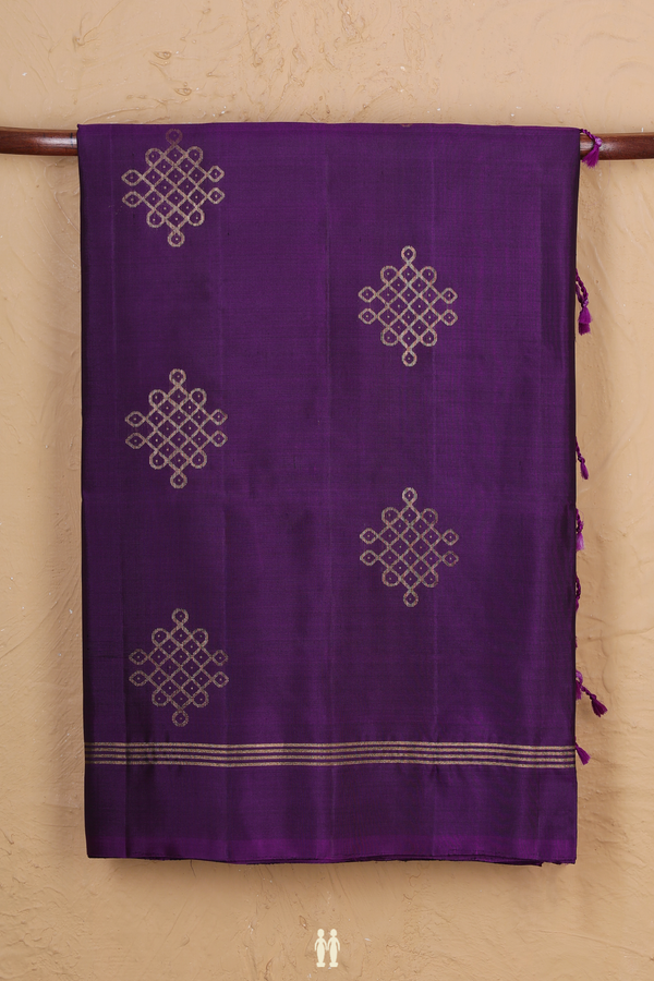 Soft Silk Saree In Deep Purple With Kolam Buttas