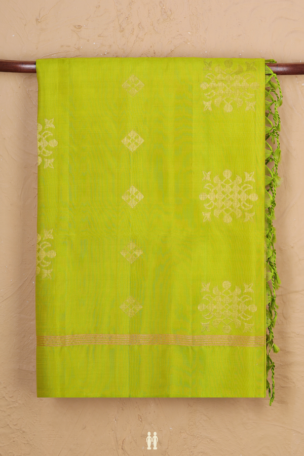 Soft Silk Saree In Lime Green With Zari Buttas