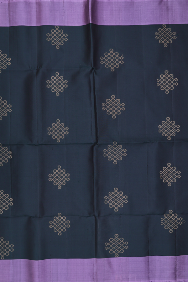 Soft Silk Saree In Bottle Green With Kolam Buttas