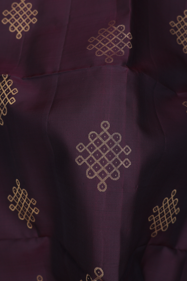 Soft Silk Saree In Dark Brown With Kolam Buttas