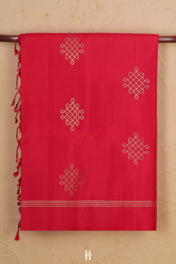 Soft Silk Saree In Scarlet Red With Kolam Buttas
