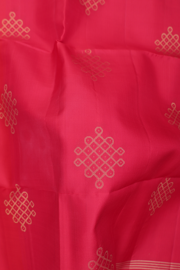 Soft Silk Saree In Scarlet Red With Kolam Buttas